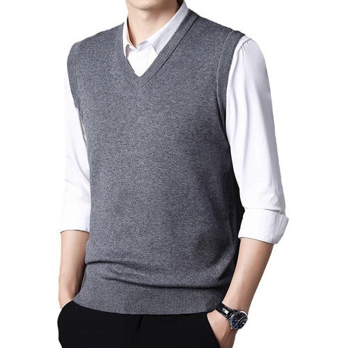 V-neck vest for men - new autumn and winter version, thickened, sleeveless, knitted, single color, middle-aged business inner sweater