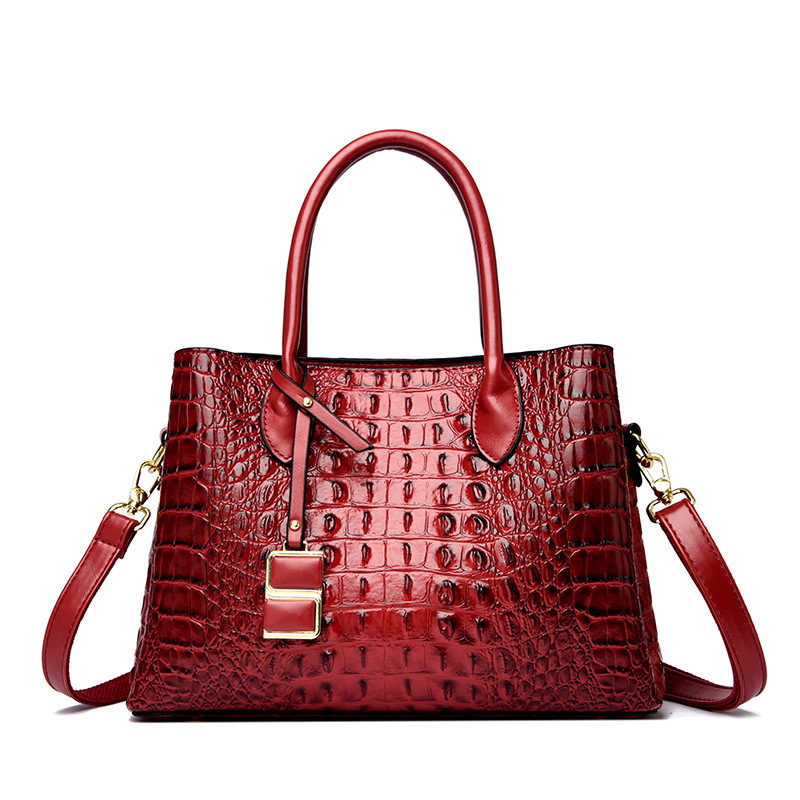 Genuine Leather Women's Handbag - Crocodile Embossed Large Capacity Crossbody Bag, Elegant Gift For Mother - Thumbnail 8