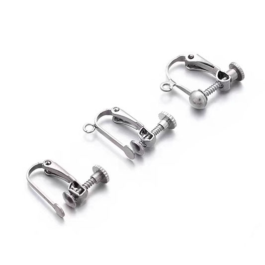 316 Stainless Steel Spiral Ear Clips with Hanging Welded Rings, Adjustable Ear Clips, Handmade Earring Accessories in Stock