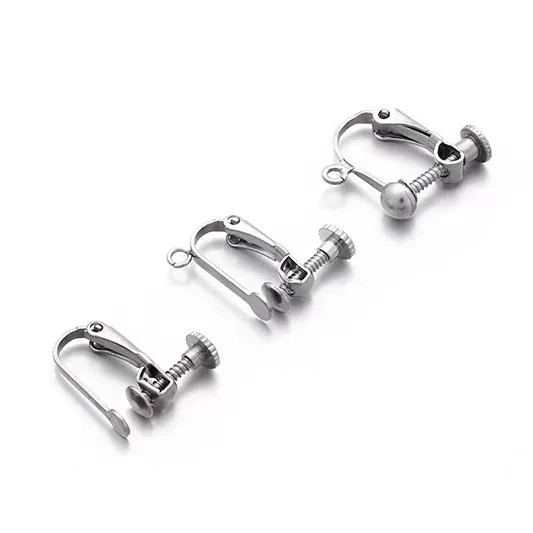 316 Stainless Steel Spiral Ear Clips with Hanging Welded Rings, Adjustable Ear Clips, Handmade Earring Accessories in Stock