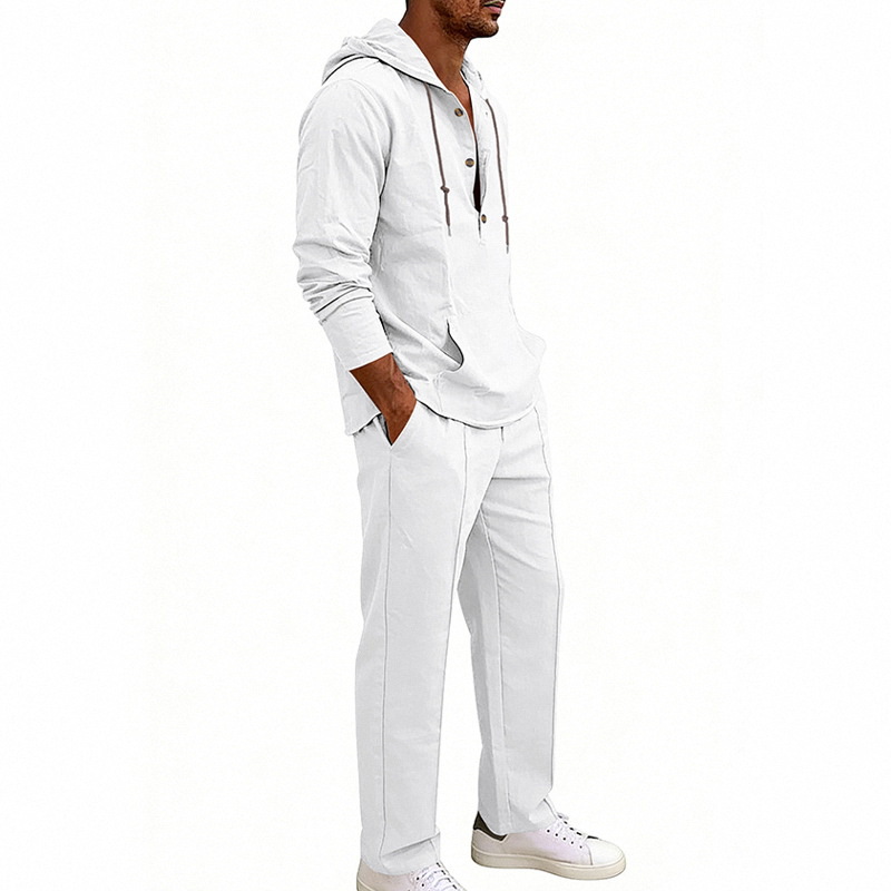 Completo in lino con cappuccio da uomo vestibilità comoda_voghion.com