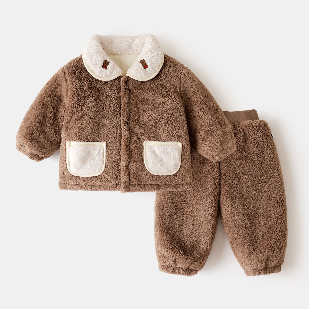 [Estilo de invierno profundo] bebé acolchado engrosado ropa para el hogar traje de invierno para niños pijamas de dos piezas para Niñas Ropa para niños moda