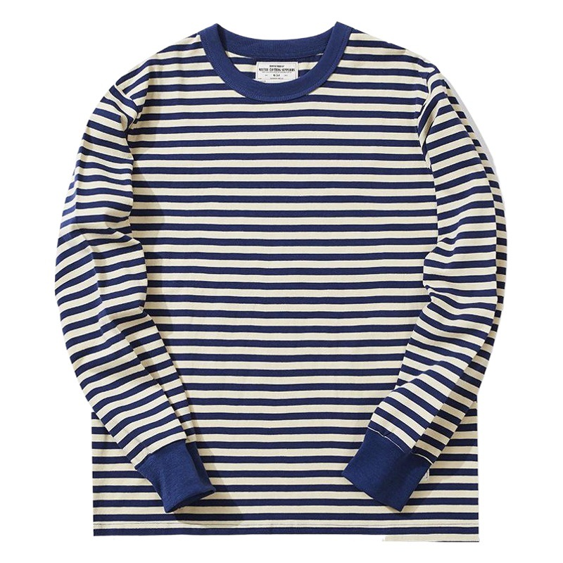 Nuevo OKONKWO 280G de algodón de los hombres pesados delgada a rayas de manga larga Camiseta Sea Spirit camisa ameikaji