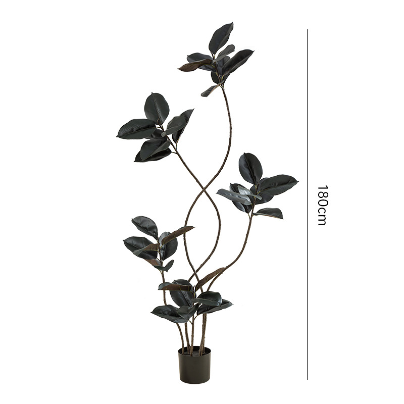 Simulación de plantas verdes, árboles de caucho de diamante negro, decoración de sala de estar de lujo ligero de alta gama, grandes árboles falsos de piso a techo, plantas falsas