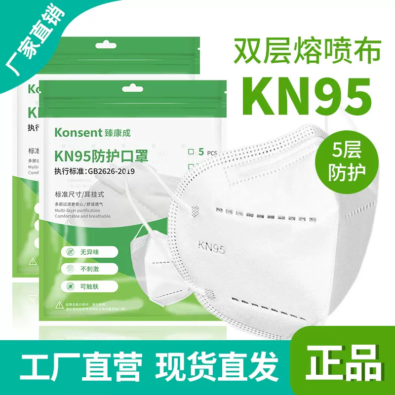 国标KN95口罩3D立体双层熔喷五层防护挂耳式防尘防飞沫n95成人