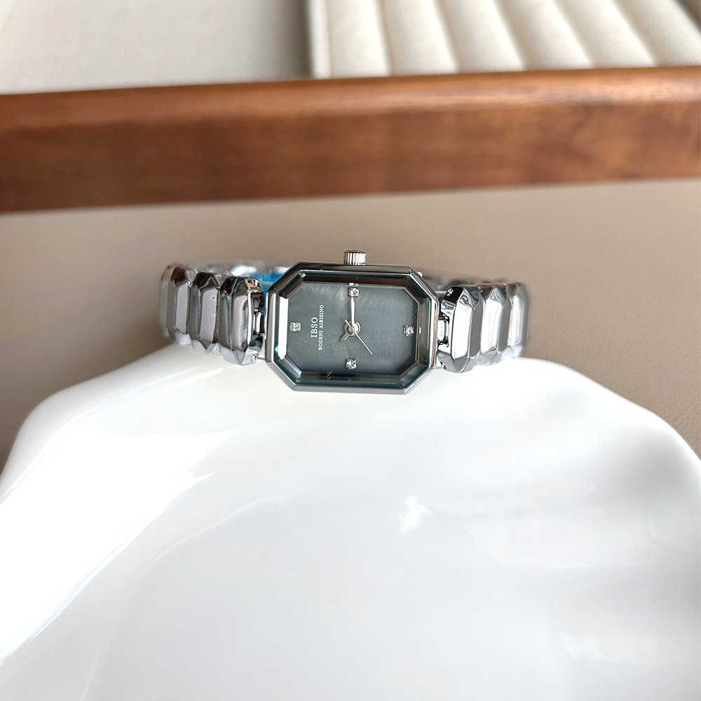 IBSO爱彼思诺新款1220清冷银色钢带手表时尚小方糖贝母盘跨境外贸