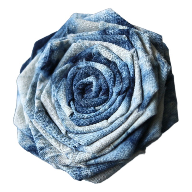 Bumingtang Indigo Dyed Brooch Flower Rose Lotus Sunflower Daisy