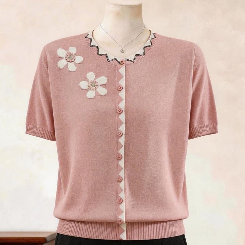 Mom's Summer Outfit 2026 New Style Ice Silk Short-Sleeve T-Shirt Mother's Day Middle-Aged Women's Summer Thin Top Set Mom's Summer Outfit 2026 New Style Ice Silk Short-Sleeve T-Shirt Mother's Day Middle-Aged Women's Summer Thin Top Set