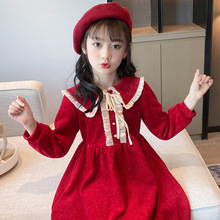 【灯芯绒】女童连衣裙2023拜年服童装儿童红色裙子女宝宝秋冬装礼