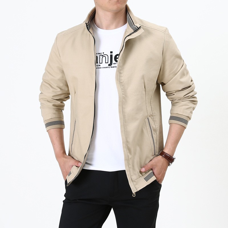Veste ample surdimensionnée en coton à col montant pour homme pour le printemps et l'automne, veste décontractée polyvalente pour les affaires d'âge moyen_voghion.com