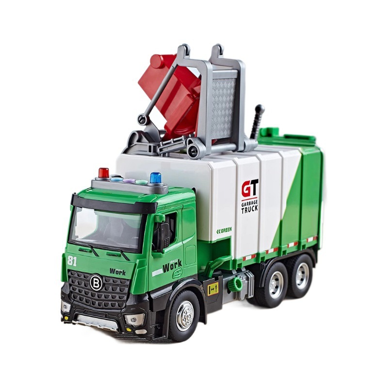 Jiadu Car Model 1:24 Comprimido Bombeo de basura Vehículo de ingeniería Modelo de aleación Adornos Sonido y luz inercia Juguetes para niños