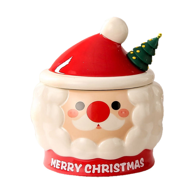 Taza de Navidad creativa taza de Navidad Santa Claus con tapa cuchara taza de regalo taza de regalo pintada a mano