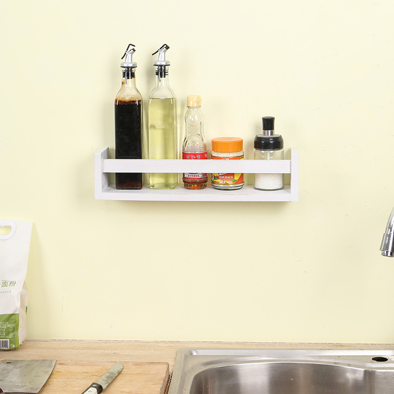 Solid Wood Wall Hanging Storage Rack Kitchen Seasoning Rack Storage Shelf Multi-use Wall Hanging Punch-free Seasoning Rack