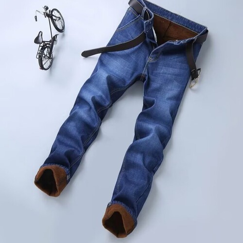 Winter Thick Padded Denim Jeans for Men - Warm and Loose Straight Leg Long Pants - Men's 2024 Autumn/Winter Warmth Pajamas