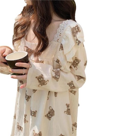 Cute Sweet Bear Long Sleeve Korean Style Pajamas Loose Pajamas Women's Autumn and Winter Loose Home Clothes for Spring