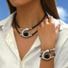 Cross-border 1 retro sexy jewelry set, black artificial thread and metal tube, geometric spiral pendant