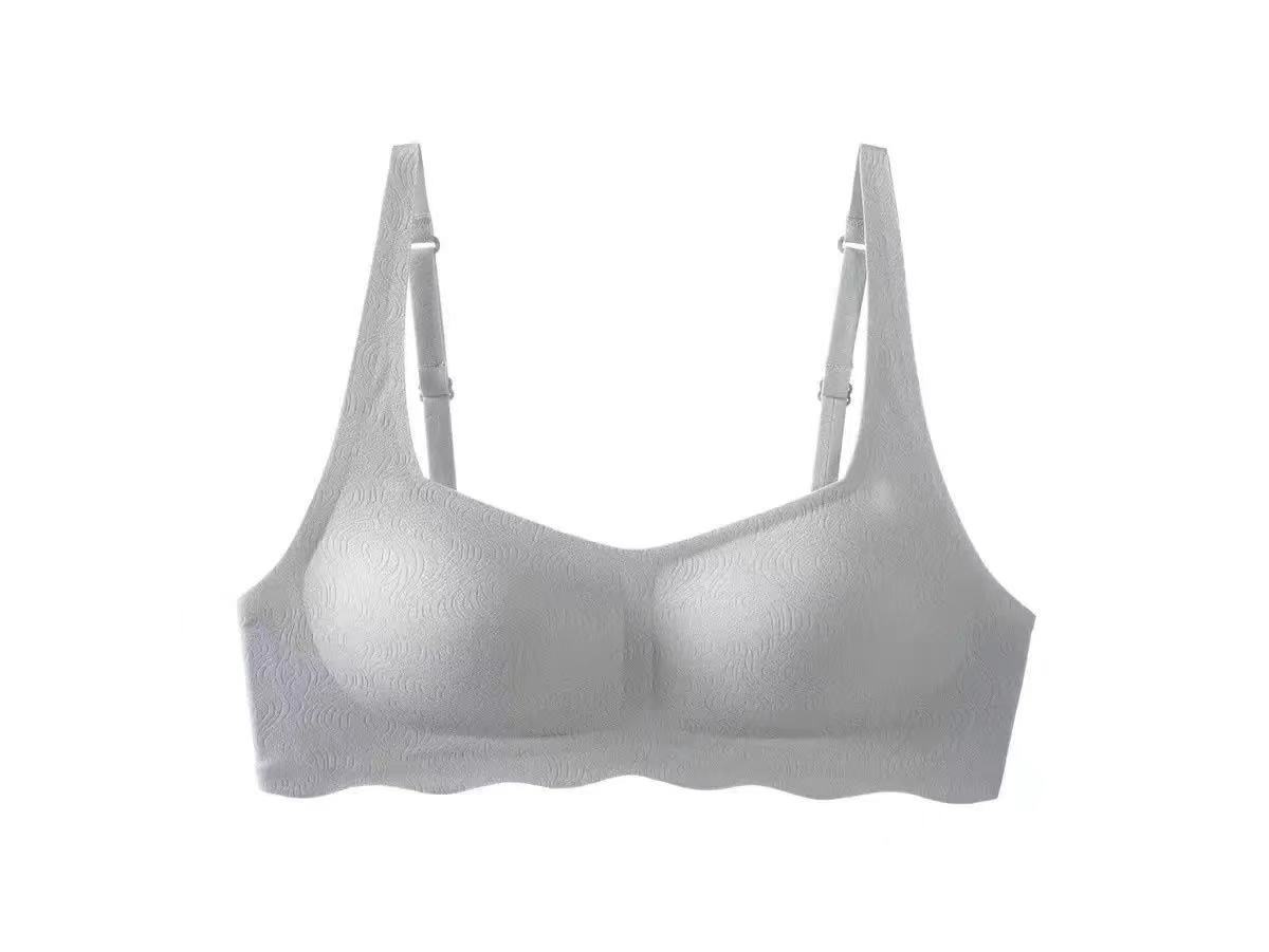 METWO ropa interior de látex de hielo Francés retro cuello cuadrado inalámbrico sin costuras reunidas pecho grande y pequeño sujetador ajustable