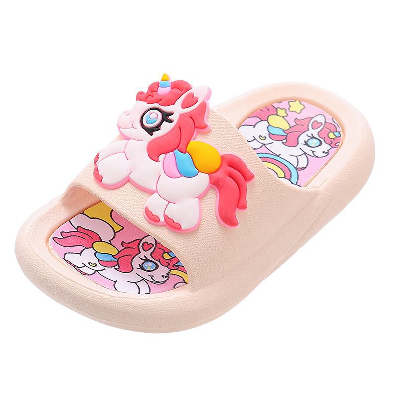 Zapatillas para niños arco iris verano niñas niños bebé antideslizante interior lindo zapatillas frías para niños pony de fondo suave