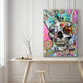 流行艺术骷髅街头涂鸦艺术帆布画客厅墙壁艺术图片家居装饰画芯