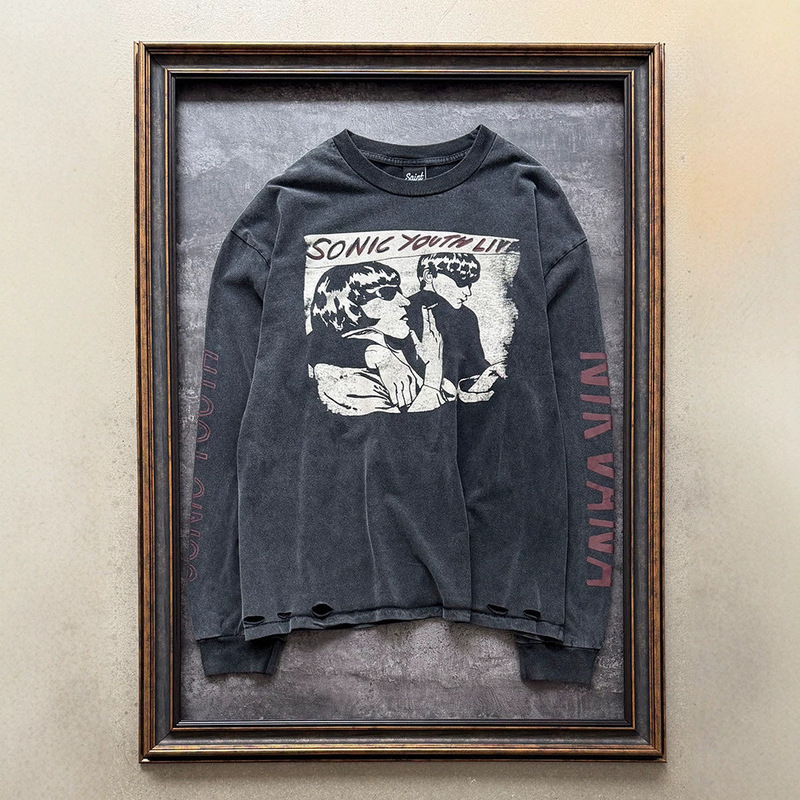 Saint Michael 1990 Cobain Tour SONIC YOUTH x NIRVANA Distressed Long Sleeve T-Shirt