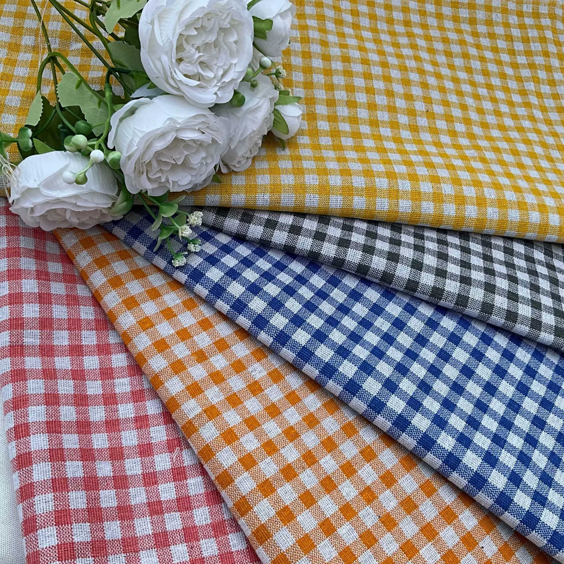 10支棉麻朝阳格格子布亚麻DIY手工印花收纳沙发背景格子布料面料
