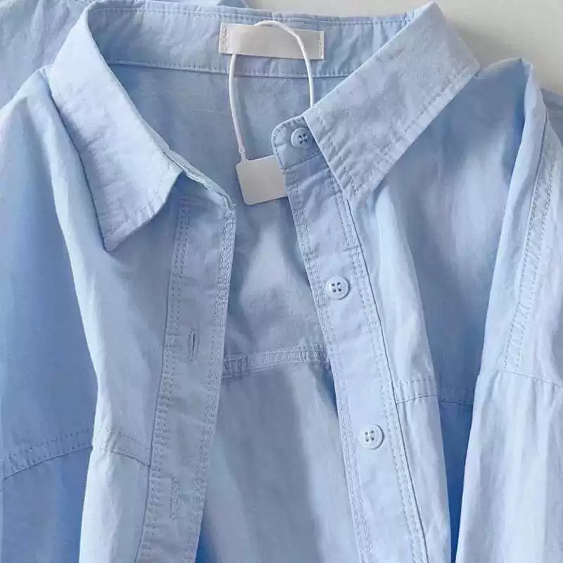 Мори светло-роскошная хлопчатобумажная синяя рубашка