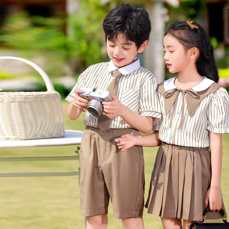 유치원 정원 옷 여름 옷 학교 유니폼 세트 초등학교 학생 수업 옷 여름 영국 아카데미 스타일 공연 옷 졸업 의류