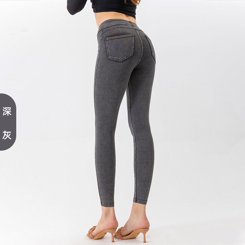 Amazon nueva Alta cintura yoga jeans Mujer alta elástico apretado adelgazamiento cadera doble bolsillo fitness pantalones Casuales