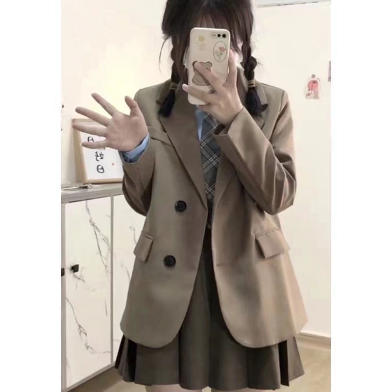 Brown blazer for women, 2022 autumn/winter, thickened, Korean style, loose fit, casual, preppy, JK style, petite size.