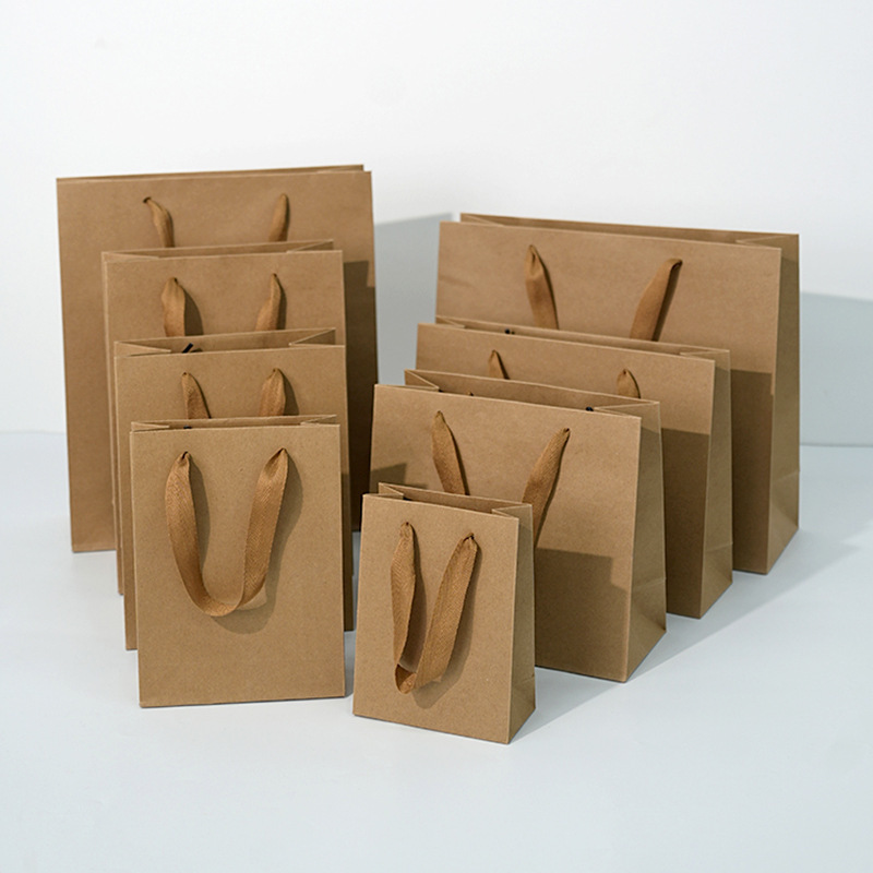 Thickened Kraft Paper Handbag Blank Gift Bag Shopping Bag Accompanying Gift Souvenir Solid Color High-end Packaging Bag