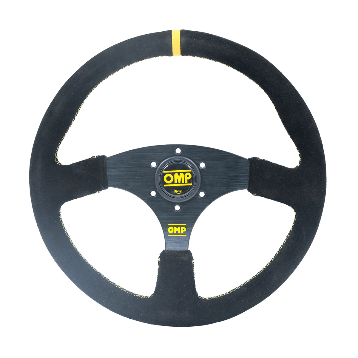 Universal 14 inch OMP Modified Quick Release Steering Wheel Universal Racing Wheel (Steering wheel) - suede-yellow-ring-yellow-line