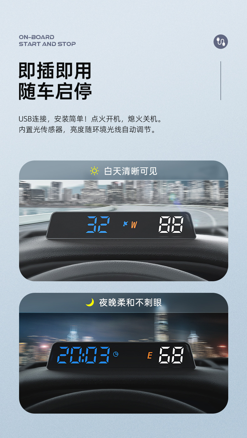Car-Mounted Hud Head-Up Display Gps Beidou Smart Speedometer Altimeter Head-Up Display Universal Driving Computer