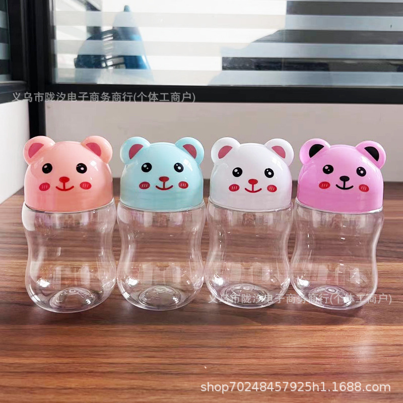 卡通熊透明塑料瓶pet食品级糖果溶豆罐摆摊夜市批发彩泥密封带盖