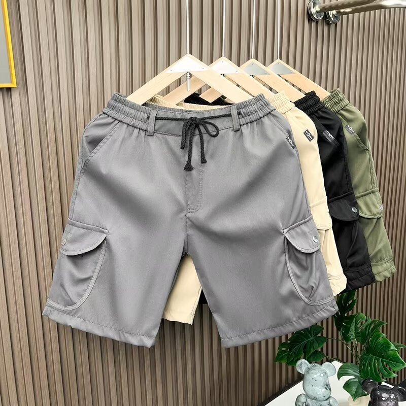 Cross-Border Men's Multi-Pocket Cargo Shorts Men's Summer Loose Straight Casual Five-Point Pants Elastic Waist Thin Pants