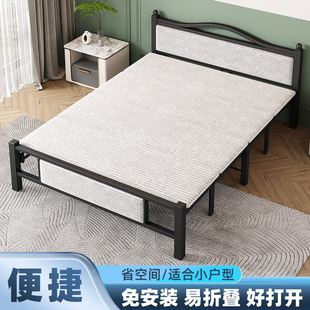 Foldable Bed for Single Person Lunch Break, Small Apartment, Double Bed, Simple Iron Frame Bed, Wooden Bed 1.35m