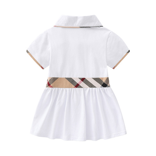 2024 New Arrival Girls' Collared Preppy-Style Skirt: Short-Sleeve Knitted Dress in Pure Cotton
