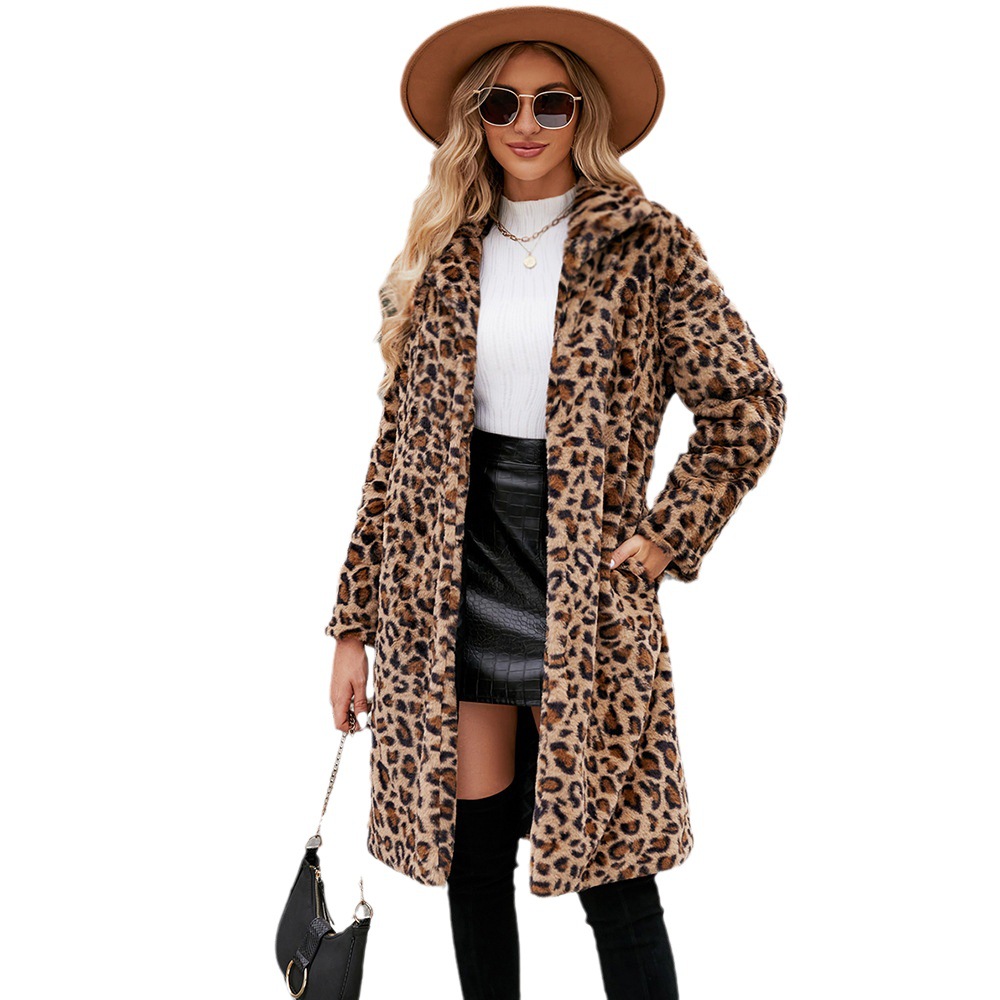 Women's Clothing hot selling leopard print fur plush lapel coat long fashionable autumn and winter new style_voghion.com