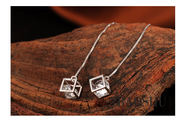 925 pendientes de plata de ley estilo coreano moda Cubo de Rubik pendientes de diamantes pendientes de plata esterlina pendientes de las mujeres al por mayor
