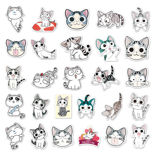 53 Cheesy Cat Kitten Cartoon Cute Creative Private Cat Luggage Refrigerator Notebook Stationery Stickers