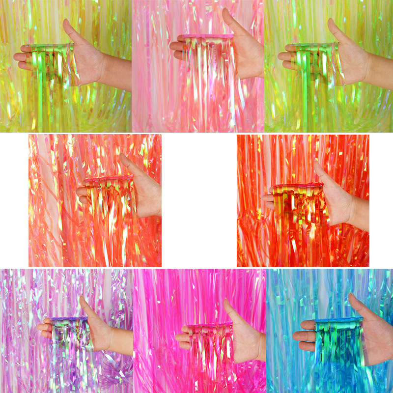 Arco Iris colorido lluvia cortina de seda cortina de puerta sala de boda cumpleaños Fondo habitación diseño atmósfera Decoración Accesorios