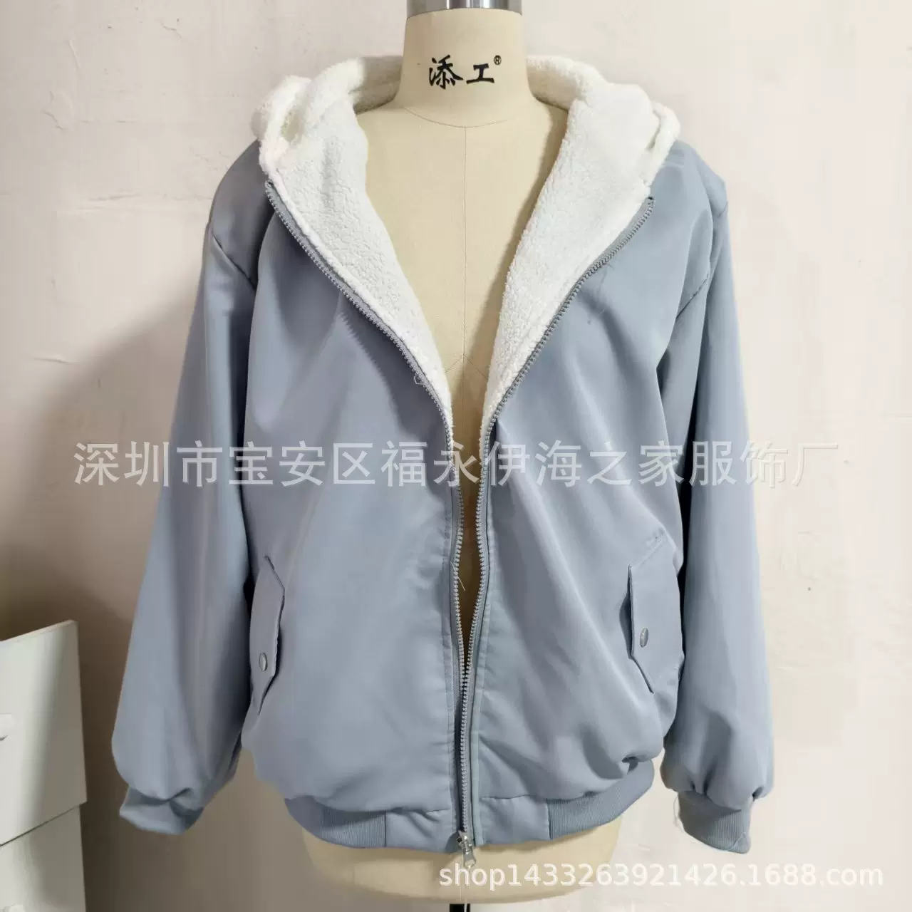 韩国加绒加厚两面穿羊羔毛棉服女装外套秋冬新款拉链连帽棉衣上衣