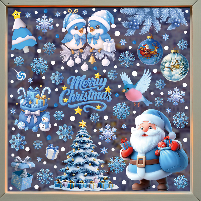 クリスマスステッカークリエイティブ漫画サンタクロースガラスステッカークロスボーダー新しい鐘スノーフレーク雪だるま静電ステッカー|undefined