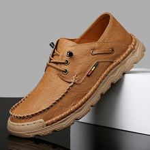 跨境男鞋秋季新款男士户外休闲鞋外贸爆款真皮手工缝制系带皮鞋男