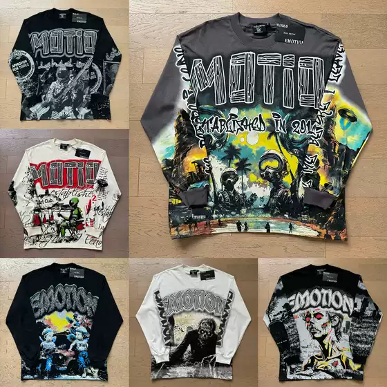 MIXED EMOTION Streetwear All-Over Print Long Sleeve T-Shirt Unisex High-Fashion Casual Layering Tee for Fall/Winter