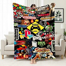 速卖通跨境游戏主题毛毯法兰绒毯子游戏手柄印花办公室午睡毯披毯