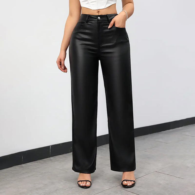 European and American Popular Women's High-Waisted Slim Casual Straight Pants High-Waisted Slim Pu Leather Pants Wide-Leg Pants Women's Versatile Pants European and American Popular Women's High-Waisted Slim Casual Straight Pants High-Waisted Slim Pu Leather Pants Wide-Leg Pants Women's Versatile Pants