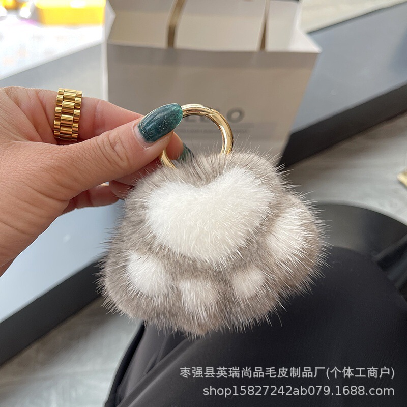 Waterproof Mink Cat Paw Plush Pendant School Bag Pendant Cute Little Paw Car Keychain Accessories Small Gift