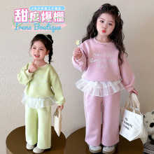 童装套装秋冬新款韩版儿童两件套一件代发蕾丝女宝宝套头套装批发