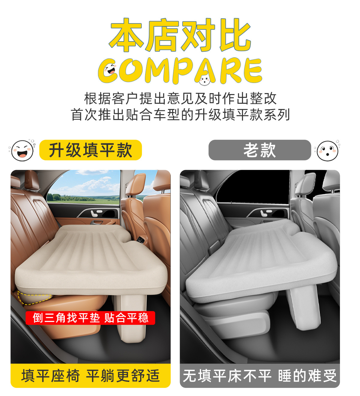 Car Mattress, Car Backseat Sleeping Pad, Car Sleeping Gadget, Long-Distance Road Trip Flat Mat, Rear Seat Inflatable Mattress