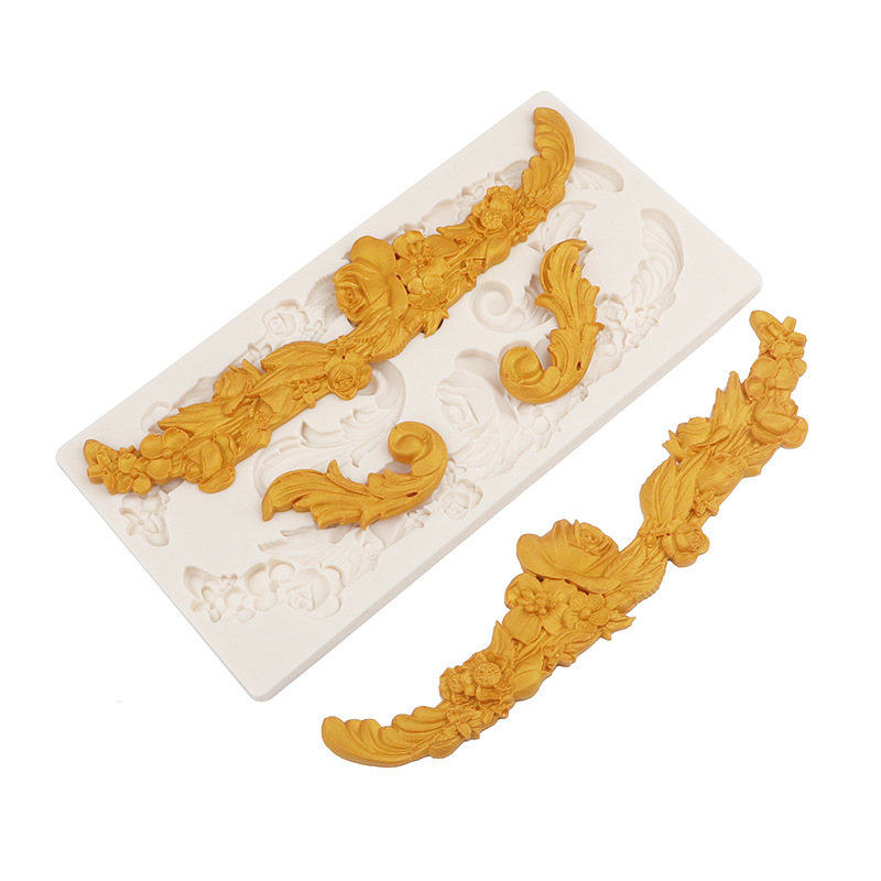 Molde de silicona para pastel horneado patrón europeo estilo retro en relieve molde de chocolate molde de flip seco